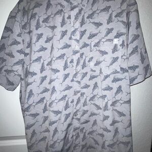 Huk Gray Casual Button Down Shirt with Modern Graphic Design